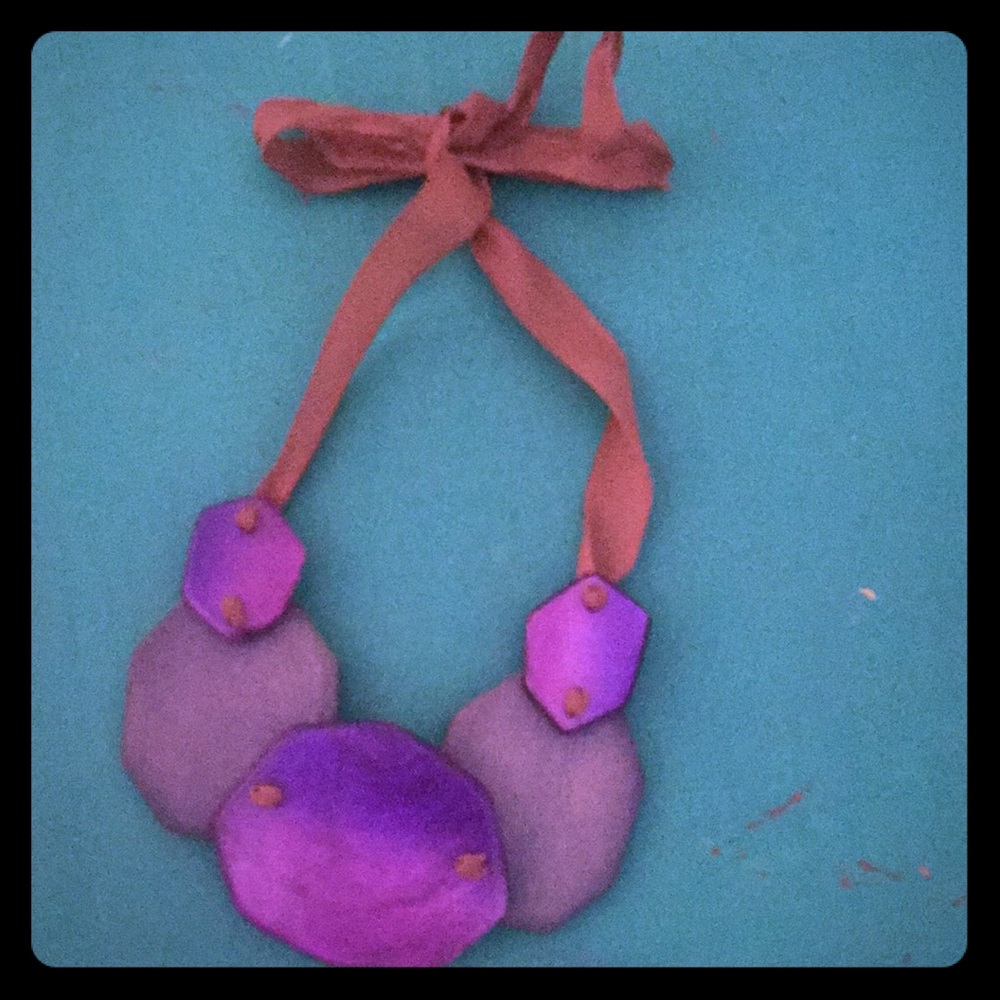 Boho purple statement ribbon necklace